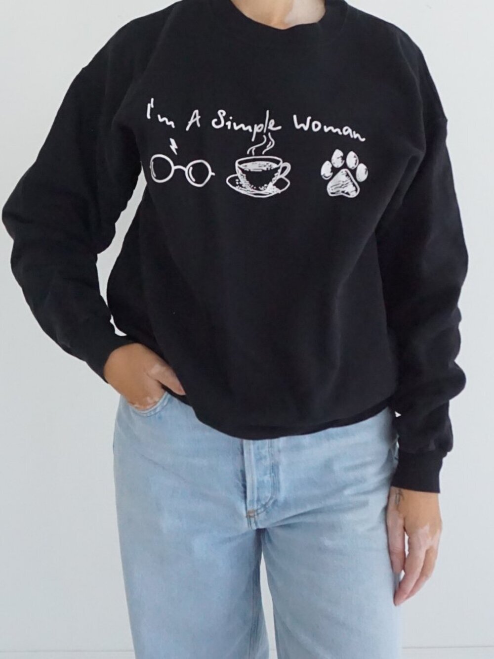 Vintage Hanes Black A Simple Woman Coffee Dog Paw Pet Funny Sweater M
